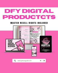 a pink book with the title diy digital products master reel rights included