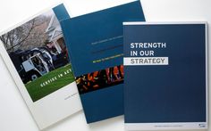 three brochures with the words strength in our strategy and service in life on them