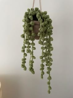 a crocheted plant hanging from the ceiling