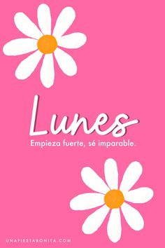 a pink background with white flowers and the words lunes written in spanish on it