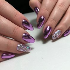 Acrylic Nails Chrome, Emerald Nails, Chrome Nail Art, Chrome Nails Designs, Purple Nail Designs, Chrome Nail