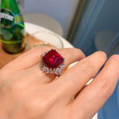 Huge Cut Ruby 925 Sterling Silver RingRing5 Geometric Rings, Rainbow Topaz, Orgonite Pyramids, Ruby Diamond Rings, Geometric Ring, Crystal Wand, Ruby Diamond, Ruby Ring, Types Of Rings