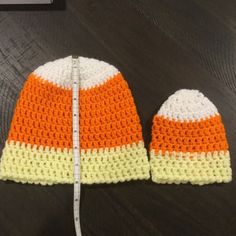 Handmade (By My Mom) Candy Corn Hat... Just One The Mini One Is Not Available (Would Fit A Child Around Age 10) Candy Corn Hat, Handmade Candy, Mini One, Age 10, Candy Corn, My Mom, A Child, Knitted Hats, Corn