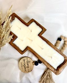 YoYo Boutique Cross Candle Cross Candle, Cross Candles, Wood Cross, First Communion Dresses, Candle Inspiration, Wick Candle, Christening Gowns, Children's Boutique, First Communion