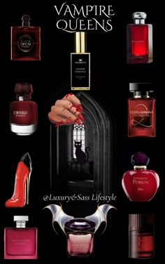 Dark and alluring fragrances that ooze vampire energy , dark feminine to sweet floral tones - pick your poison!   #vampire #vampirequeen #vampirefragrance #vampireball #vampirecollection #vampiremovie #vampirecostume #vampiredress #vampirefragrance #vampireempress #vampireprincess #fragrance #scents #perfume #perfumecollection #ralphlauren #dior #poison #carolineherrera #romance #vampireromance #versace #Crystal #versacecrystalnoir #snif #snif8 #givenchy #jomalone #opium #ysl #blackopium #overred #red #redaesthetic #vampireaesthetic #gothic #gotchivampire #dark #darkness #halloween #scary #darkaesthetic #moody #visionboard #red #moodboard #visionboard #akasha #vanhelsing #queenofthedamned #lostboys #wednesday #interviewwithavampire #dracula #undead #vampirebride #bramstokersdracula Dark Feminine Parfum, Dark Red Queen Aesthetic, Dark Feminine Fragrance, Perfume Aesthetic Dark, Femme Fatale Perfume, Dark Feminine Perfume, Vampire Perfume, Goth Perfume, Endless Night Vampire Ball