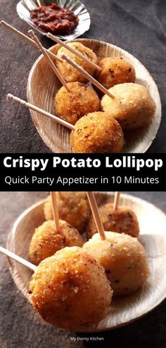 crispy potato lollipops are served on skewers