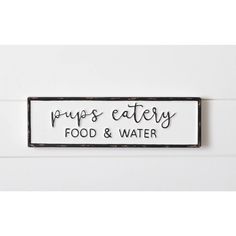 White enamel sign with black lettering. Measures 4"H x 14"W Hanging Hooks, White Enamel, 4 H, Signs, White, Black