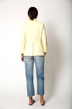 "Wear this bright yellow blazer this season over your favorite bottoms. Estimate Size: S Wool Blend Brand: Koret of California Length: 25\" Bust: 33\" Waist: 31\" Shoulder: 14\"" Yellow Spring Office Blazer, Tailored Yellow Outerwear For Office, Yellow Notch Lapel Blazer For Work, Yellow Fitted Blazer With Lapel Collar, Casual Yellow Blazer For Work, Classic Yellow Blazer For Office, Yellow Notch Lapel Outerwear For Office, Yellow Single-breasted Notch Lapel Blazer, Yellow Lapel Collar Outerwear For Work