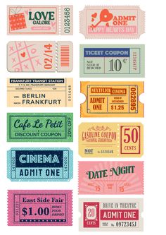 some colorful tickets are on display for people to get in the movie theater or at least one