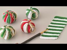 crocheted christmas ornaments are being worked on