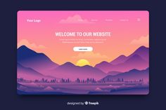 the landing page for a website with an image of mountains and trees in the background