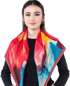 Size: 90x90 cm/ 35x35 inch Edges: Hand-Rolled  As this scarf is hand-rolled, the dimensions indicated may vary. This one side printed large square scarf is made of 100% Mulberry silk twill. With perfect combination of colors, the scarf is a perfect item for bringing in some personal character to your daily outfit throughout the whole year. You can  tie it on your head as a head wrap or wear it around your neck as neckerchief to keep you warm; or use it as a bag accessory to decorate your bag. It Red Silk Scarf For Wedding, Red Shawl Scarf For Gift, Red Shawl Scarf For Weddings, Formal Red Shawl Scarf, Red Square Silk Scarf As Gift, Red Square Silk Scarf For Gift, Red Square Silk Scarf For Gifts, Elegant Red Square Scarf, Red Square Silk Scarf