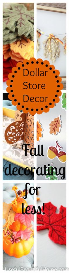 dollar store decor with fall leaves on it and text overlay that reads dollar store decor for