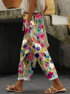 Colorful Sweatpants, Casual Linen Pants, Sweatpants With Pockets, Printed Sweatpants, Womens Dress Suits, Linen Casual, Estilo Chic, Andalusia, Type Of Pants