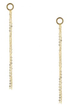 Delicate chains glisten and gleam from the small o-ring stud of these modern-minimal earrings. Goldtone plate Imported Vuarnet Sunglasses, Chain Drop Earrings, Minimal Earrings, Earrings In Gold, Designer Crossbody Bags, Sweaters And Leggings, Keep Jewelry, Fine Jewellery Earrings