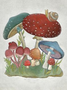 a painting of mushrooms on a white background