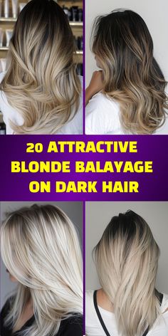 Discover 20 essential blonde balayage styles for dark hair, each designed to illuminate and enhance your natural color with a touch of sunshine. Brunette Roots Blonde Hair, Blonde Dark Roots Balayage, Styles For Dark Hair, Blonde Balayage On Dark Hair, Balayage On Dark Hair, Balyage Blonde, Cool Blonde Tone, Balayage Styles, Brunette Roots