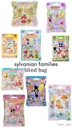 various stuffed animals are shown in different bags