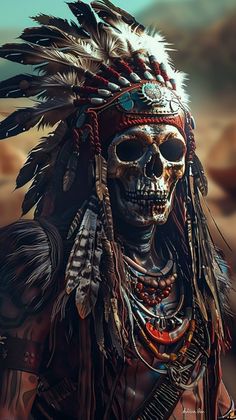 Skull Warrior Tattoo, Native American Skull Tattoo, Native American Wall Art, Western Skull, American Indian Artwork, Cowboy Skull, Aztec Artwork, Army Tattoos, Native American Tattoos