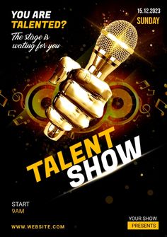 the talent show flyer is designed to look like it has a microphone in its hand