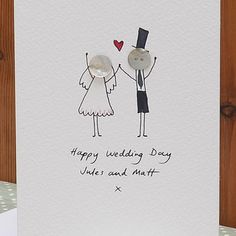 a card with an image of two people holding hands and the words happy wedding day written on it