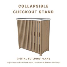 the collapsible checkout stand is shown with instructions to make it easy