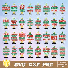 elf svg files for christmas and other holiday decorations, including santa's elves