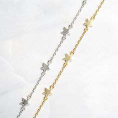 Beautiful and delicate star charm anklet is great for stacking, beach days, and just to elevate your look! The anklet was made with an attention to detail, it's super high quality and meant to last! Made of 925 Sterling Silver THICK plating of 14k Gold or Rhodium - for a piece that will last you years to come! 9" + .5" Extension Chain Nickel-free & Hypoallergenic Able to be worn to the beach & pool! Lobster clasp closure 5mm Charm Star Charm Anklets For Gifts, Star Charm Anklets Suitable As A Gift, Star Charm Anklets As Gift, Star Charm Bracelet, Star Anklet, Charm Anklet, Cute Star, Cute Stars, Star Bracelet