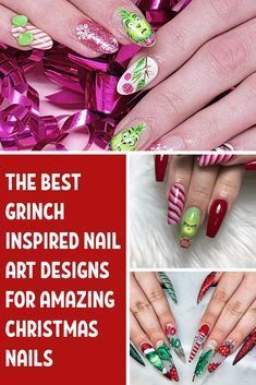 Grinch Fingernails, Grinch Inspired Nails, The Grinch Nail Art, Simple Grinch Nails, Grinch Nails Designs, Christmas Nails Grinch, Grinch Christmas Nails, Grinch Nail Art, Diy Christmas Nail Designs