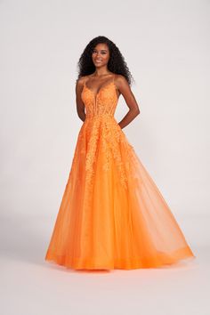 Ellie Wilde EW34036 prom dress images.  Ellie Wilde EW34036 is available in these colors: Orange, Yellow, Royal Blue, Magenta, Emerald. Prom Orange, Ellie Wilde Prom Dresses, Ball Gown Prom Dress, Allure Couture, Ellie Wilde, Sherri Hill Prom Dresses, Prom Dress Stores, Prom Dress Styles, Corset Bodice