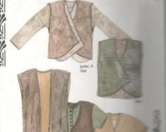 an image of women's jacket and vests in two different patterns on a page