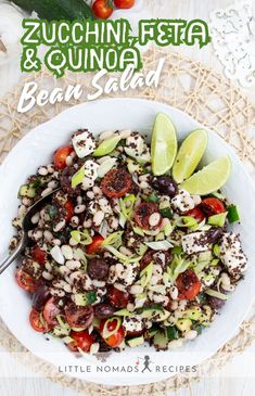 the cover of zucchini, feta and quinoa bean salad