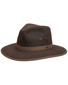 Madison River | Oilskin Hats by Outback Trading Company Casual Leather Fedora With Short Brim, Rugged Brown Travel Hat, Rugged Brown Hat For Travel, Leather Fedora For Travel In Fall, Fall Travel Leather Fedora, Leather Fedora For Fall Travel, Brown Leather Brimmed Fedora, Brown Leather Fedora Hat, Rugged Brown Fedora With Curved Brim