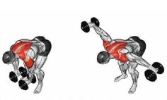 a man doing a back press with two dumbbells on each side and another one behind him