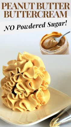 peanut butter buttercream is on a plate with spoons