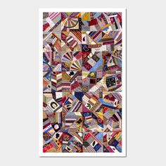 an art print with many different colors and patterns on it's sides, including the letter