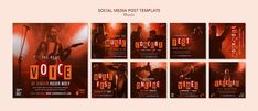 social media post template for a rock band or music event with an image of a woman holding a guitar