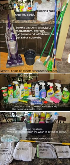 cleaning products are shown in three different pictures