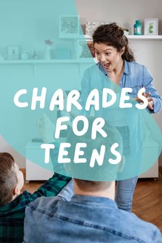 a man and woman standing in front of a tv with text that reads charadess for teens