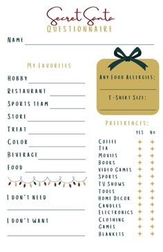 a printable holiday wish list for guests to share with their loved friends and family