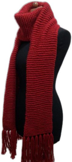 Casual Red Scarf For Cold Weather, Cozy Red Scarves For Winter, Red Knitted Scarf For Winter, Red Wool Winter Scarves, Red Wool Scarves For Winter, Red Casual Hand-knitted Knitting Pattern, Red Hand Knitted Scarves One Size, Red Hand Knitted Scarf One Size, Red Knitted Fall Scarves