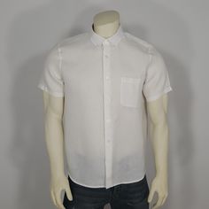 Description: Everlane The Linen Short Sleeve Standard Fit Shirt, 100% Linen, White, Buton Down, Button Down Collar, Front Left Chest Pocket. Condition: New With Tag, No Rips, Tears, 2 Ligth Dark Marks (Spots) On Left Side Of Middle Button. Measurements: Underarm To Underarm 22.5", Neck 17", Back Shoulder To Shoulder 17.75", Back Collar Seam To Bottom Hem 29" Slim Fit Short Sleeve Dress Shirt For Summer, Casual Short Sleeve Relaxed Fit Dress Shirt, Casual Relaxed Fit Short Sleeve Dress Shirt, Everlane Cotton Short Sleeve Tops, White Cotton Everlane Tops, White Short Sleeve Dress Shirt For Spring, White Short Sleeve Dress Shirt For Summer, Everlane Short Sleeve Summer Top, Everlane Fitted Casual Top