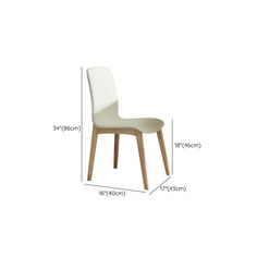 a white chair with measurements for the seat and back