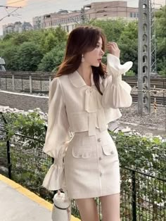 Prep Skirt Outfit, Beautiful Korean Dress, French Aesthetic Clothes, Pretty Korean Outfits, Formal Kpop Outfits, Aesthetic Clothes Coquette, Kpop Ideas Outfit, Korean Elegant Style, Aesthetic Korean Outfits Dress