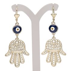 Great for a gift or for counter sales, these ready-to-wear earrings feature a wards off the evil eye design along with a Fatima hand accented by cutout patterns for an ornate appearance. Colors, shapes and sizes may vary in each lot. Evil Design, Fatima Hand, Evil Eye Design, Cutout Design, Hand Of Fatima, Eye Design, Gold Enamel, Earring Findings, Everyday Jewelry