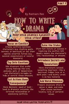 how to write drama in an english language with pictures on the page and text below it