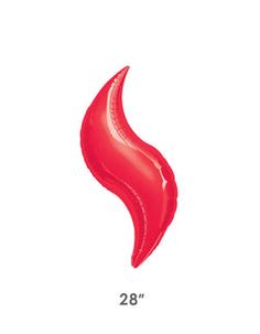 a red balloon shaped like a wave on a white background with the number 28 in it's center