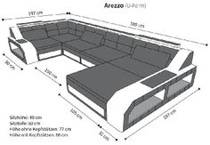 the sectional sofa is shown with measurements for each section and features an open back design