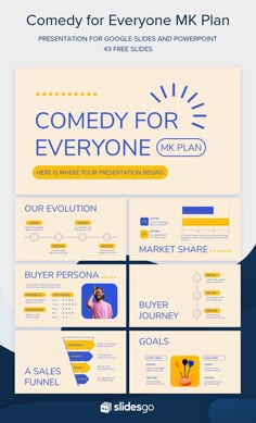 an info sheet with the words comedy for everyone on it