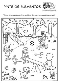 a coloring page with children playing in the park